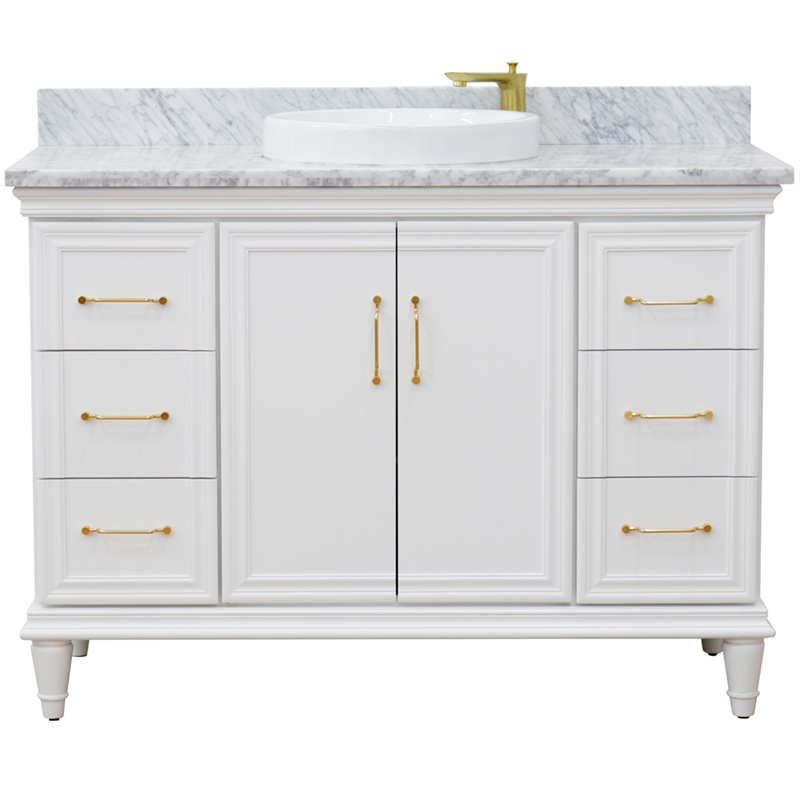 49 in. Single Wooden Vanity  White with White Carrara Marble Rectangle Sink