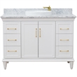 49 in. Single Wooden Vanity  White with White Carrara Marble Rectangle Sink