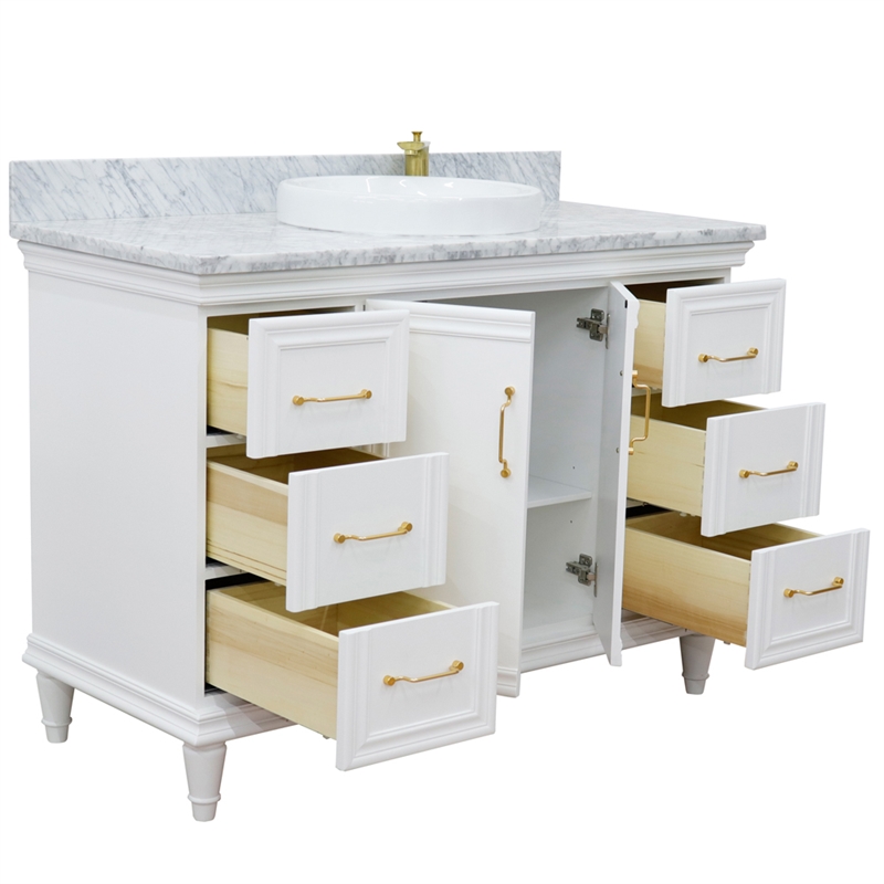 49 in. Single Wooden Vanity  White with White Carrara Marble Rectangle Sink