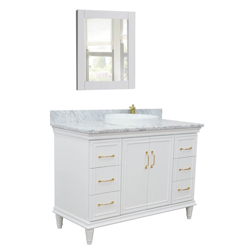 49 in. Single Wooden Vanity  White with White Carrara Marble Rectangle Sink
