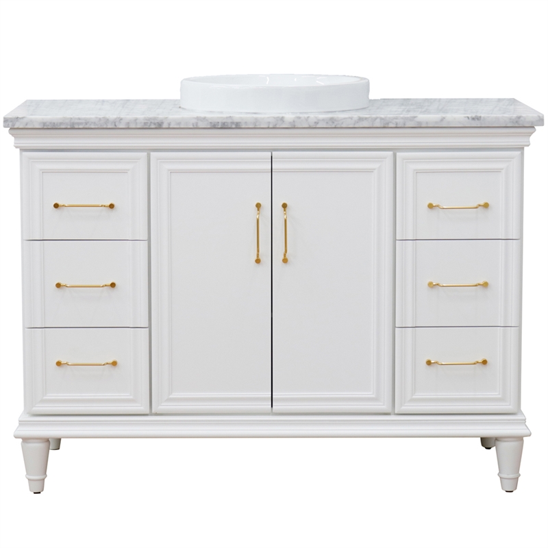 49 in. Single Wooden Vanity  White with White Carrara Marble Rectangle Sink