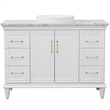 49 in. Single Wooden Vanity  White with White Carrara Marble Rectangle Sink
