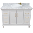 49 in. Single Wooden Vanity  White with White Carrara Marble Rectangle Sink