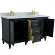 61 in. Double Wooden Vanity Dark Gray White Carrara Marble Rectangle Sink