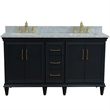 61 in. Double Wooden Vanity Dark Gray White Carrara Marble Rectangle Sink