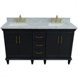 61 in. Double Wooden Vanity Dark Gray White Carrara Marble Rectangle Sink