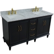 61 in. Double Wooden Vanity Dark Gray White Carrara Marble Rectangle Sink