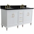 61 in. Double Wooden Vanity White Black Galaxy Granite Rectangle Sink