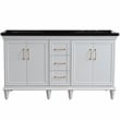 61 in. Double Wooden Vanity White Black Galaxy Granite Rectangle Sink