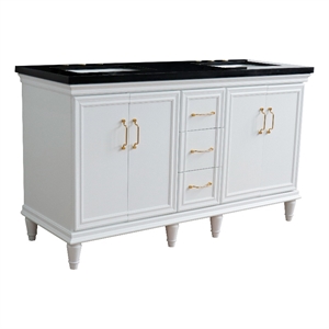 61 in. Double Wooden Vanity White Black Galaxy Granite Rectangle Sink