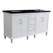 61 in. Double Wooden Vanity White Black Galaxy Granite Rectangle Sink