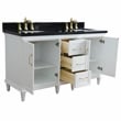 61 in. Double Wooden Vanity White Black Galaxy Granite Rectangle Sink