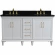 61 in. Double Wooden Vanity White Black Galaxy Granite Rectangle Sink