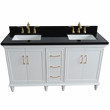 61 in. Double Wooden Vanity White Black Galaxy Granite Rectangle Sink