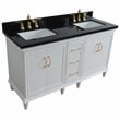 61 in. Double Wooden Vanity White Black Galaxy Granite Rectangle Sink