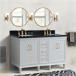 61 in. Double Wooden Vanity White Black Galaxy Granite Rectangle Sink
