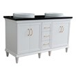 61 in. Double Wooden Vanity White Black Galaxy Granite Round Sink