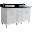 61 in. Double Wooden Vanity White Black Galaxy Granite Round Sink