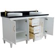 61 in. Double Wooden Vanity White Black Galaxy Granite Round Sink