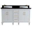 61 in. Double Wooden Vanity White Black Galaxy Granite Round Sink