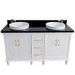 61 in. Double Wooden Vanity White Black Galaxy Granite Round Sink