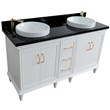 61 in. Double Wooden Vanity White Black Galaxy Granite Round Sink
