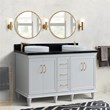 61 in. Double Wooden Vanity White Black Galaxy Granite Round Sink