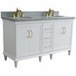 61 in. Double Wooden Vanity White Gray Granite Oval Sink