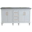 61 in. Double Wooden Vanity White Gray Granite Oval Sink