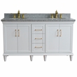 61 in. Double Wooden Vanity White Gray Granite Oval Sink