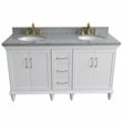 61 in. Double Wooden Vanity White Gray Granite Oval Sink