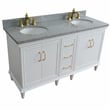 61 in. Double Wooden Vanity White Gray Granite Oval Sink