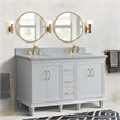 61 in. Double Wooden Vanity White Gray Granite Oval Sink