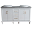 61 in. Double Wooden Vanity White Gray Granite Round Sink