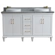 61 in. Double Wooden Vanity White Gray Granite Round Sink