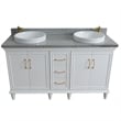 61 in. Double Wooden Vanity White Gray Granite Round Sink
