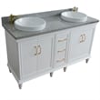 61 in. Double Wooden Vanity White Gray Granite Round Sink