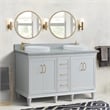 61 in. Double Wooden Vanity White Gray Granite Round Sink