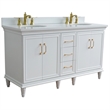 61 in. Double Wooden Vanity White White Quartz Oval Sink
