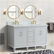 61 in. Double Wooden Vanity White White Quartz Oval Sink