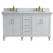 61 in. Double Wooden Vanity White White Quartz Oval Sink