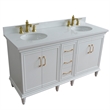61 in. Double Wooden Vanity White White Quartz Oval Sink
