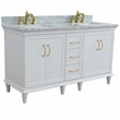 61 in. Double Wooden Vanity White White Carrara Marble Rectangle Sink