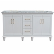 61 in. Double Wooden Vanity White White Carrara Marble Rectangle Sink