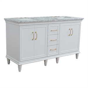 61 in. Double Wooden Vanity White White Carrara Marble Rectangle Sink