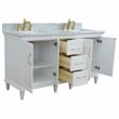 61 in. Double Wooden Vanity White White Carrara Marble Rectangle Sink