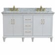 61 in. Double Wooden Vanity White White Carrara Marble Rectangle Sink