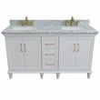 61 in. Double Wooden Vanity White White Carrara Marble Rectangle Sink