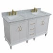 61 in. Double Wooden Vanity White White Carrara Marble Rectangle Sink