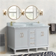 61 in. Double Wooden Vanity White White Carrara Marble Round Sink